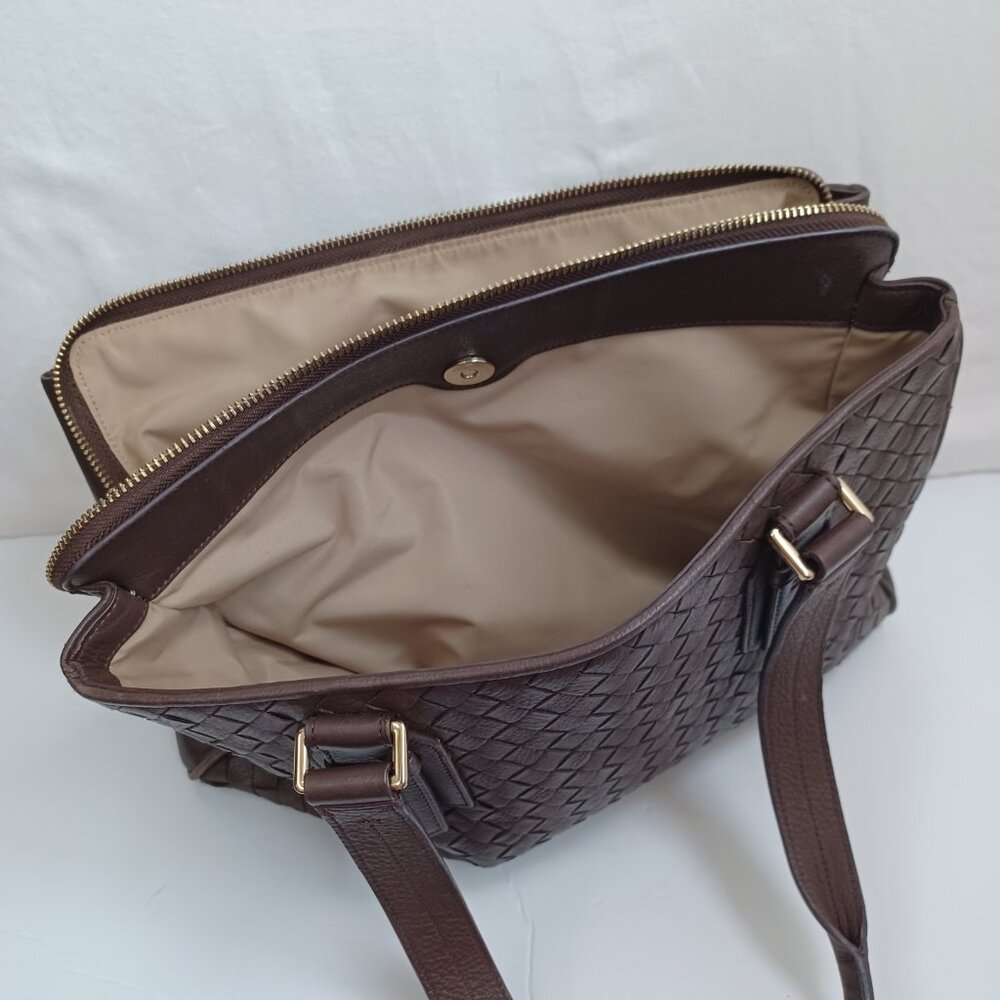 Cole Haan Handbag Dark Chocolate Woven Leather Basket Weave Shoulder Tote - Picture 7 of 16